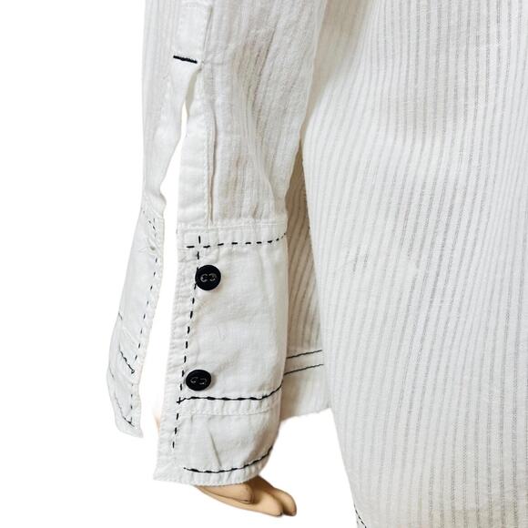 Free People Black Tie Tux Shirt Sz Large Long Sleeves 100 % Cotton Made in India - Picture 6 of 12